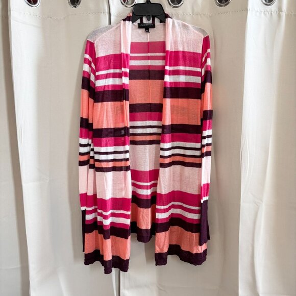 Lane Bryant Striped Cardigan Size 14 16 Knit Drape Open Ramie Cotton Boho 18790 - Picture 1 of 10